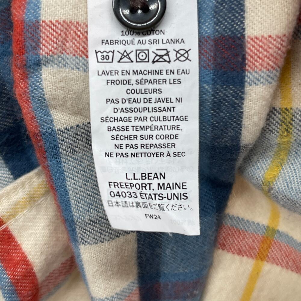 LL BEAN Top Womens S Scotch Plaid Flannel Shirt Relaxed Fit Button Up Ivory Blue - Picture 11 of 16